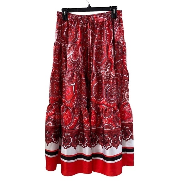 Lauren Ralph Lauren Red Paisley Maxi Silky Skirt